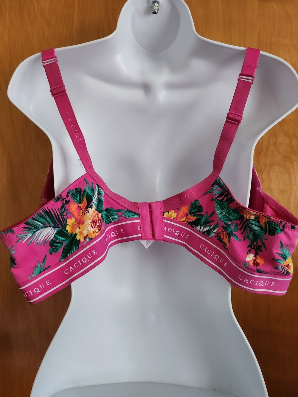 Cacique Cotton Boost Plunge Pink Tropical Floral Bra Size 44C - Picture 4 of 11